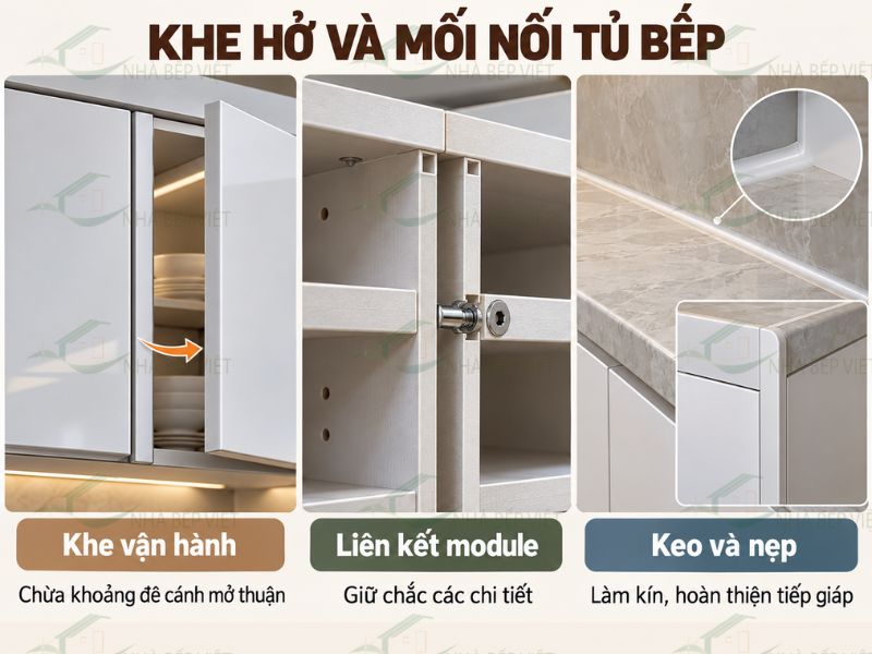 Tủ bếp nhựa cần chừa khe hở và xử lý mối nối thế nào