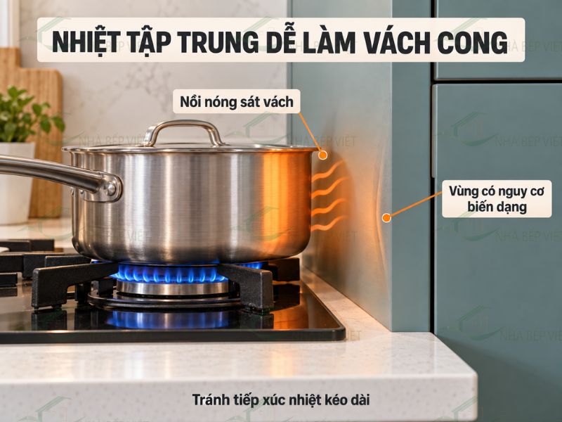 Nhiệt tập trung ở vách và cánh gần bếp làm tăng nguy cơ biến dạng