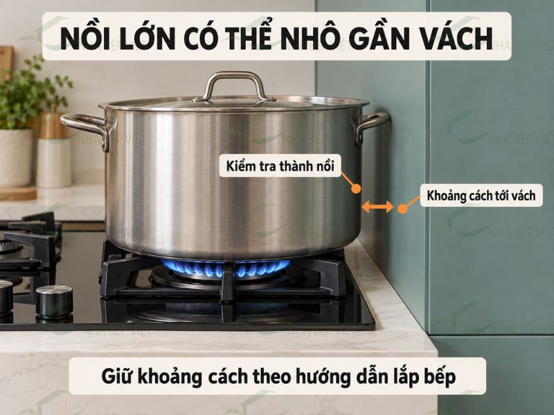 Bếp gas cần giữ ngọn lửa và nồi chảo nóng cách vách tủ