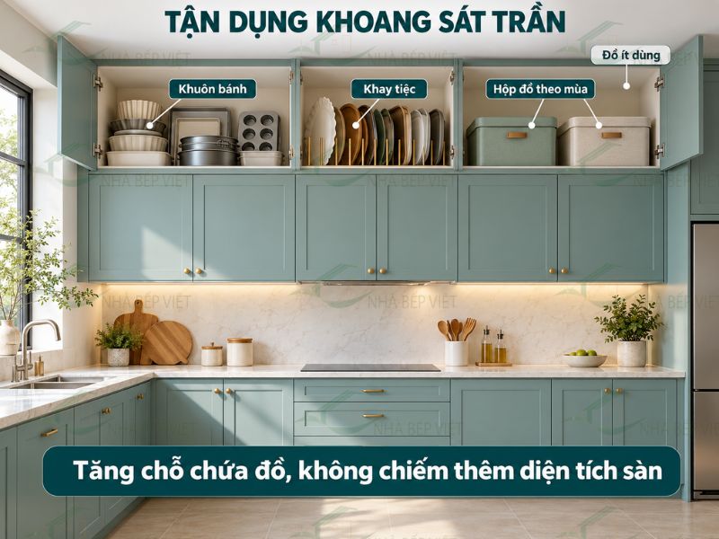 Khoang sát trần tăng chỗ cất đồ ít dùng mà không chiếm thêm diện tích sàn