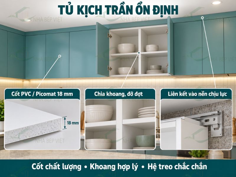 Cốt nhựa chất lượng và hệ treo chắc chắn giúp tủ kịch trần ổn định khi sử dụng