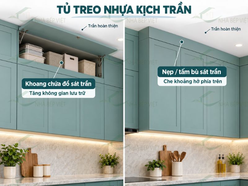 Tủ treo nhựa kịch trần tận dụng chiều cao và hoàn thiện phần tủ trên sát trần